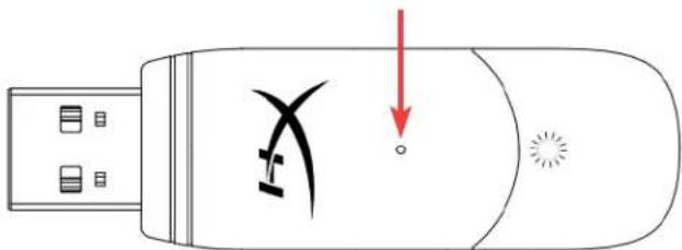 Diagram of a USB device showing a stylized 'X' logo with a red arrow pointing to a circular mark and a starburst symbol below.