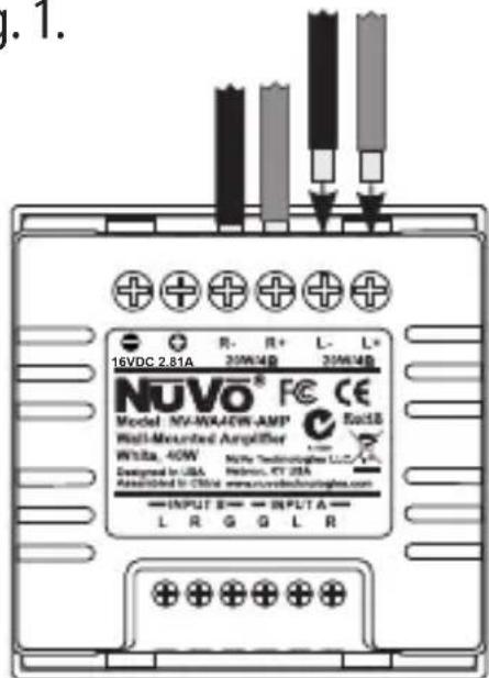 16VDC 2.81A R, R+ L- L+ 20W/4B 20W/4B NuVo® FCE CE Model NV-MX40W-AMP Wall-Mounted Amplifier White, 40W NVR Technologies LLC Designed in USA Redmon, KY 20A Rackford to CMRA www.nuvo@nmorging.com INPUT B= INPLTA L R G G L R