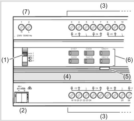(7) 1 2 N L 230V 50/60 Hz (1) C1/C7 C3/C8 C5/C11 C2/C8 C4/C10 C6/C12 (6) (4) (5) (2) (3) (2)