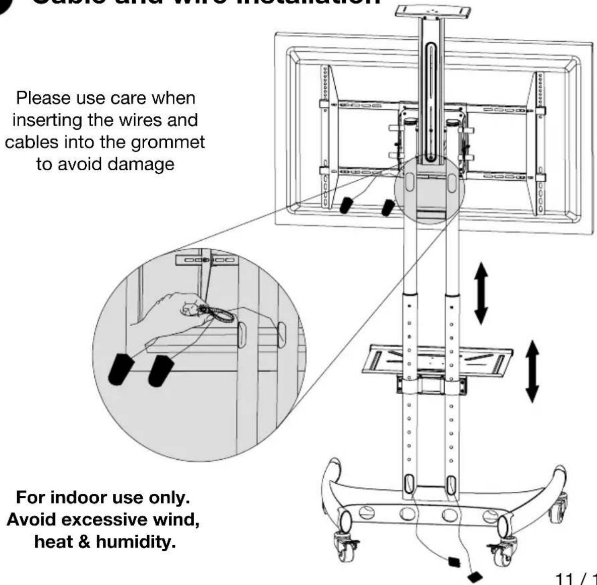 Cable and wire installation Please use care when inserting the wires and cables into the grommet to avoid damage For indoor use only. Avoid excessive wind, heat & humidity. 11 / 1