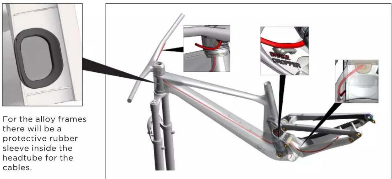 For the alloy frames there will be a protective rubber sleeve inside the headtube for the cables.