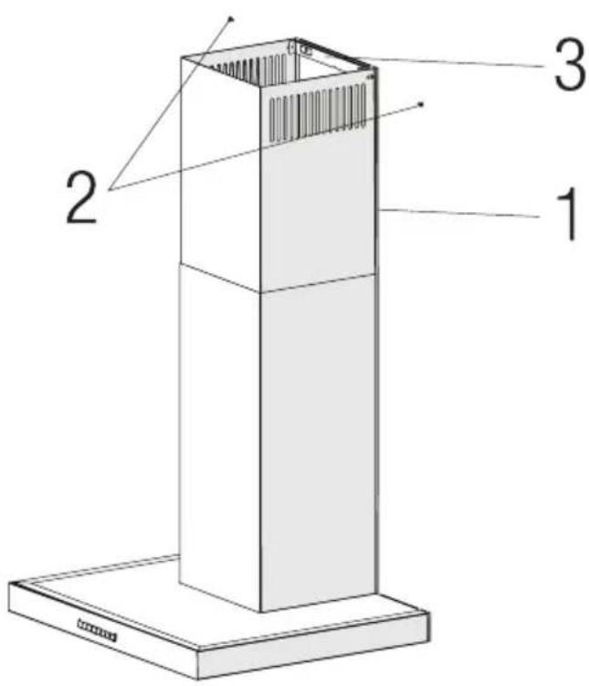 Technical diagram of a vertical structure with numbered components labeled 1, 2, and 3