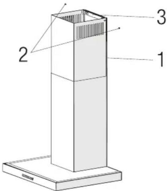 Technical diagram of a vertical structural component with numbered parts labeled 1, 2, and 3.