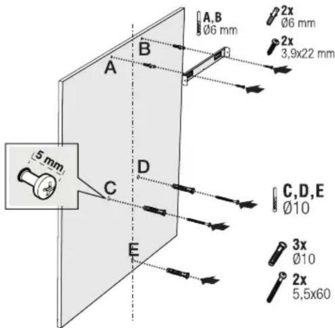 A,B Ø6 mm 2x Ø6 mm 2x 3,9x22 mm 5 mm A B C,D,E Ø10 3x Ø10 2x 5,5x60