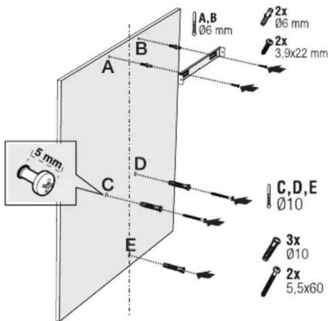 A,B Ø6 mm 2x Ø6 mm 2x 3,9x22 mm 5 mm A B C,D,E Ø10 3x Ø10 2x 5,5x60