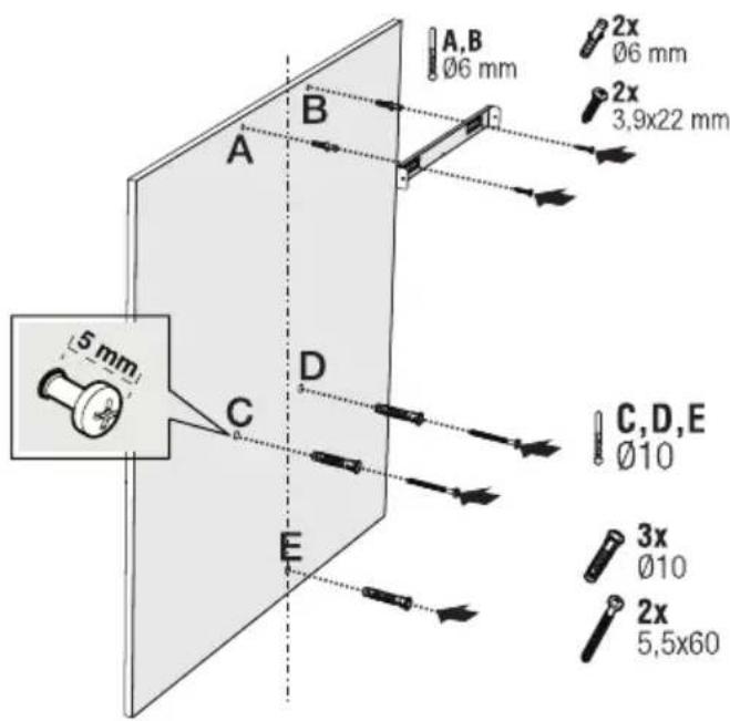 A,B Ø6 mm 2x Ø6 mm 2x 3,9x22 mm 5 mm A B C,D,E Ø10 3x Ø10 2x 5,5x60