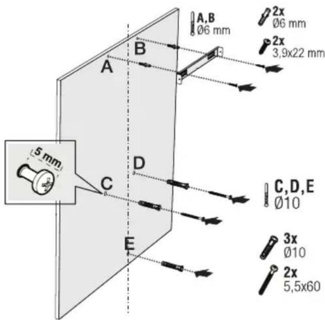 A,B Ø6 mm 2x Ø6 mm 2x 3,9x22 mm 5 mm A B C,D,E Ø10 3x Ø10 2x 5,5x60