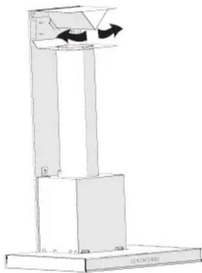 Technical line drawing of a vertical mechanical device with two arrows indicating motion or force direction (no text or symbols)