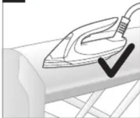 Illustration of a hair iron on a surface with a checkmark indicating inspection (no text or symbols present)