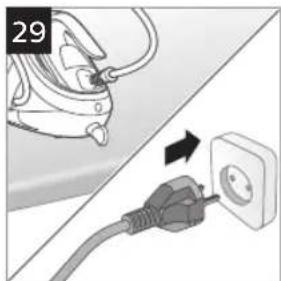 Illustration of a hair iron plug connecting to an electrical outlet (no text or symbols)