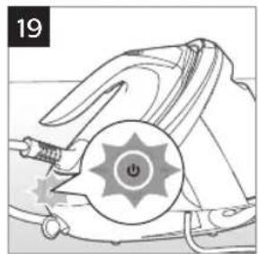Illustration of a mechanical device with a gear and power button (no text or symbols)