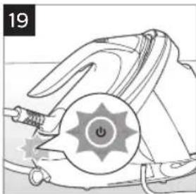 Illustration of a mechanical device with a circular button labeled 'Power' and a numbered page number 19 (no text or symbols on the device itself)