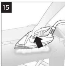 Illustration of a hand using an iron on a surface, with a black arrow indicating the point of change (no text or symbols present)