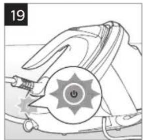 Illustration of a mechanical device with a circular component and a power button, no visible text or symbols