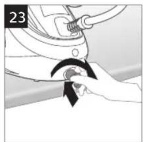 Illustration of a hand holding a mechanical device with a curved arrow indicating rotation (no text or symbols)