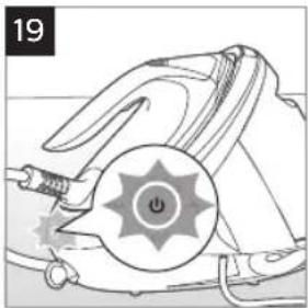Illustration of a mechanical device with a circular button labeled 'Power' and a numbered label '19' (no text or symbols on the device itself)