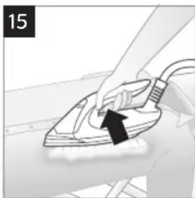 Illustration of a hand using a power iron to clean or install a component, with no visible text or symbols.