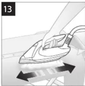 Illustration of a hand using a power iron to clean or fabric (no text or symbols visible)