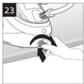 Illustration of a hand turning a button on a mechanical component (no text or symbols visible)