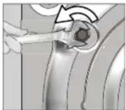 Close-up of a mechanical component with a circular feature and curved lines, no visible text or symbols.