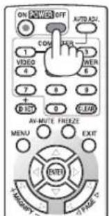 ON POWER OFF AUTO ADJ COM 3 VIDEO 6 7 8 9 + B SET 0 C E D AV-MUTE FREEZE MENU EXIT ENTER TAX MERRY TAGE