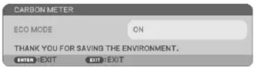 CARBON METER ECO MODE ON THANK YOU FOR SAVING THE ENVIRONMENT. ENTER:EXIT EXIT:EXIT