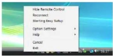 Hide Remote Control Reconnect Starting Easy Setup Option Settings > Help > Cancel Exit