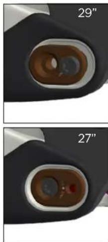 Close-up of two identical mechanical components with rounded ends and central holes, labeled 29" and 27", showing no text or symbols beyond labels.