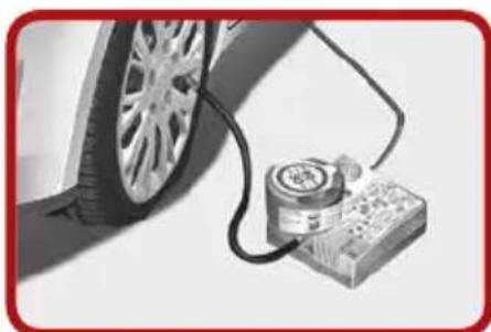 Illustration of a car tire connected to a battery with a pressure sensor (no text or symbols visible)