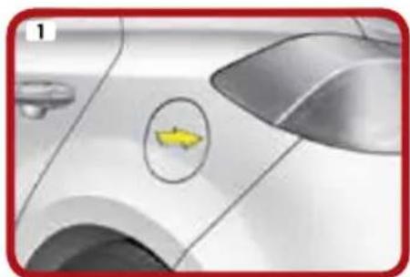Close-up of a car's side panel with a yellow arrow pointing to the center (no text or symbols visible)