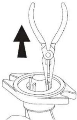 Line drawing of a pliers tool in operation, showing a mechanical assembly with an upward arrow (no text or symbols)