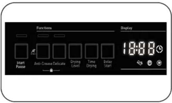 Functions Start Pause Anti-Crease Delicate Drying Level Time Drying Delay Start Display 18:00