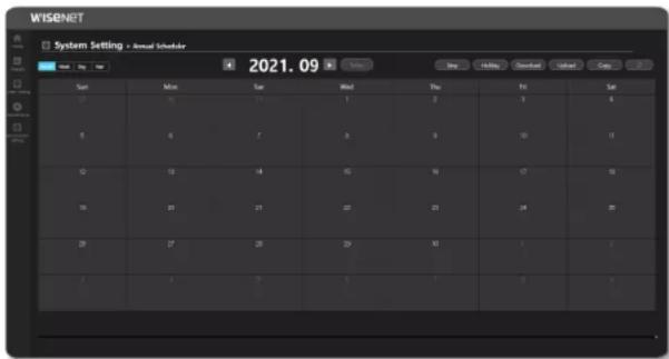 WISENET System Setting - Annual Schedule 2021.09 Sun Mon Dec Wed Thu Fri Sat 17 18 19 1 2 3 4 5 6 7 8 9 10 11 12 13 14 15 16 17 18 19 20 21 22 23 24 25 26 27 28 29 30 1 2 7 4 5 6 7 8 9