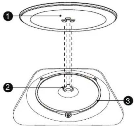 Technical diagram of a mechanical assembly with labeled components 1, 2, and 3.