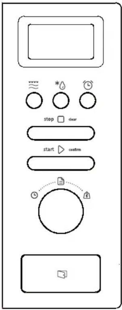 Diagram of a device control panel with labeled buttons and icons for stop, confirm, and confirmation functions.