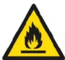 Warning sign depicting a flame symbol in yellow and black on white background