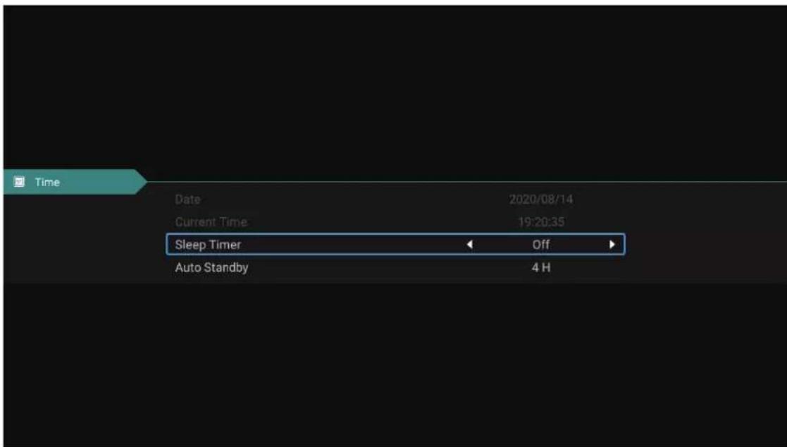 Time Date 2020/08/14 Current Time 19:20:35 Sleep Timer Off Auto Standby 4 H