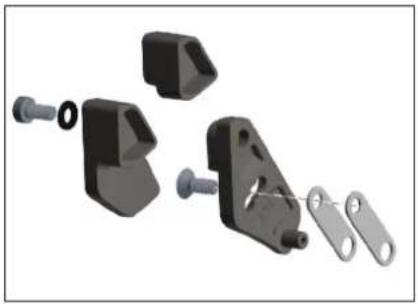 3D mechanical assembly showing exploded view of a bracket component with mounting holes (no text or symbols visible)