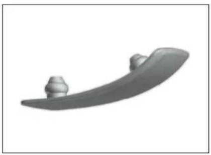 3D rendered image of a curved mechanical component with two small protrusions (no text or symbols)