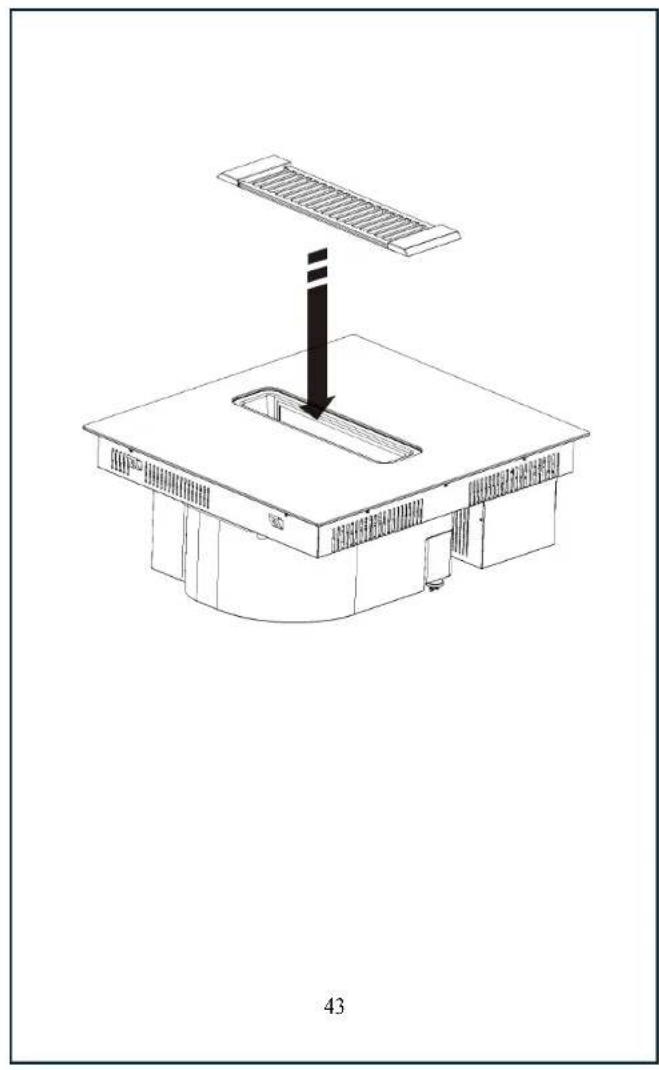 Isometric line drawing of a building interior with a ventilation duct and a downward arrow, labeled '43' (no text or symbols on the diagram itself)
