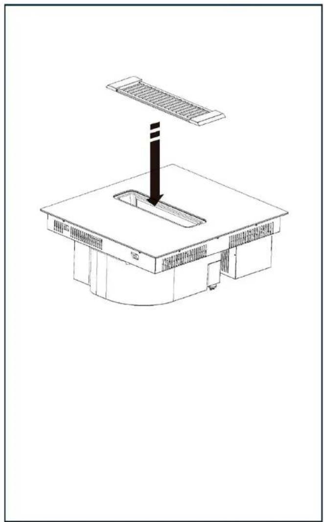 Isometric line drawing of a building interior with a ventilation duct and airflow direction indicator (no text or symbols).