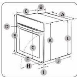 Technical diagram of a cabinet with labeled parts and dimension lines