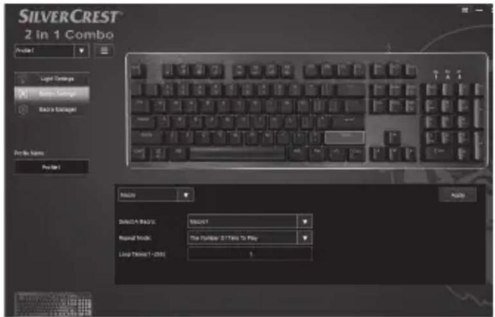 SILVERCREST 2 In 1 Combo. Project1, Light Settings, Balance Settings, Back to Managed, Pre-Set Status, Pre-Set1, Modify, Select A BASIC: BASIC1, Repeat Mode: The Number Options To Play, Loop Theme1 - [20] 1.