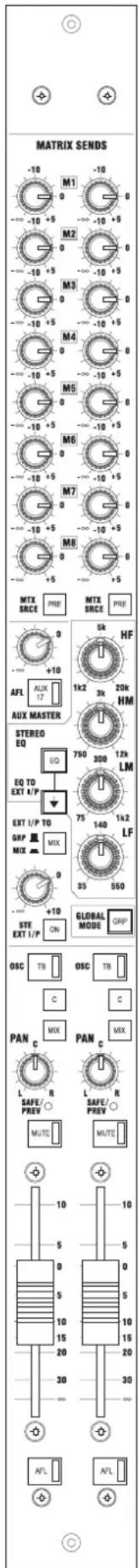 MATRIX SENDS -10 M1 -10 0 0 -10 +5 M2 -10 +5 0 0 -10 +5 M3 -10 +5 0 0 -10 +5 M4 -10 +5 0 0 -10 +5 M5 -10 +5 0 0 -10 +5 M6 -10 +5 0 0 -10 +5 M7 -10 +5 0 0 -10 +5 M8 -10 +5 0 0 +5 MTX PREM MTX PREM BRUCE PREM AFL AUX 17 5k HF 12 20k HM AUX MASTER STEREO EQ 750 300 12k LM EQ TO EXT I/P 75 140 1k2 LF EX…
