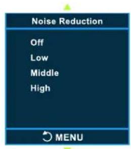 Noise Reduction Off Low Middle High MENU