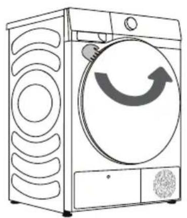 Dessin au trait d'une machine à laver avec un cadran circulaire et un bouton circulaire, sans texte ni symboles.