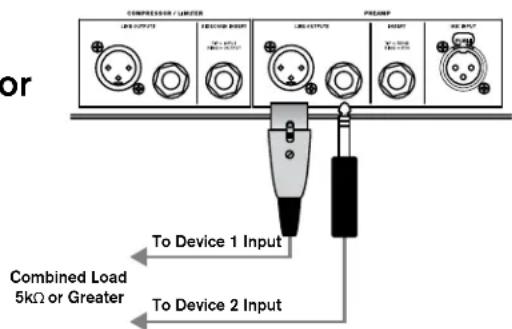 or COMPRESSOR / LIMITER LINE OUTPUT RESERVED SWITCH LINE CUSTAGE PREFR MAX INPUT MAX OUTPUT To Device 1 Input Combined Load 5kΩ or Greater To Device 2 Input
