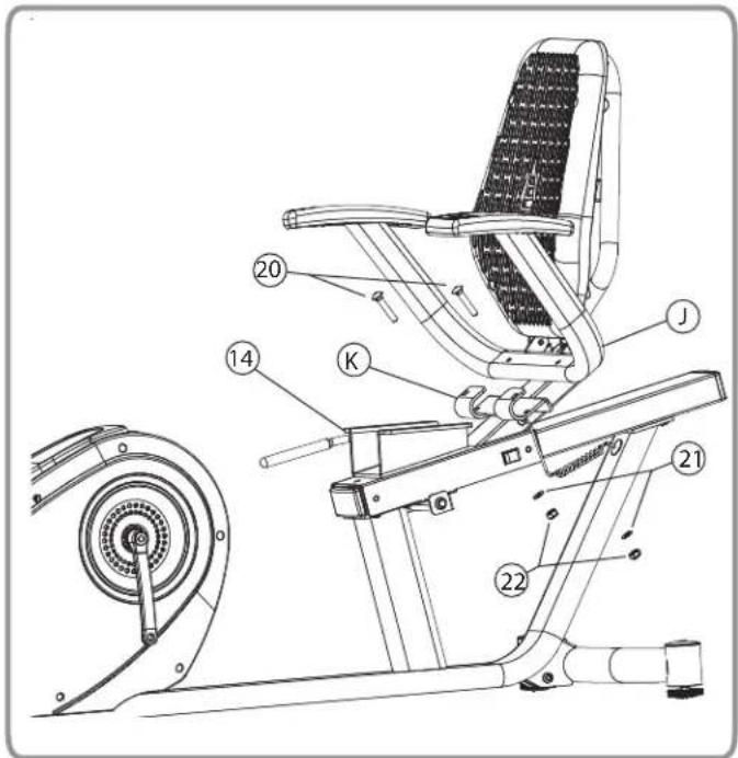 Technical diagram of a stationary exercise machine with numbered components and labeled parts