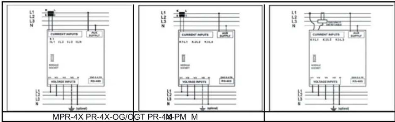 L1 L2 L3 N CURRENT INPUTS R1 IL1 IL2 IL3 ILN MODEL RACKET VOLTAGE INPUTS RS-480 (L1 L2 L3 N option) L1 L2 L3 N CURRENT INPUTS RTL1 R2L2 R3L3 MODEL RACKET VOLTAGE INPUTS RS-480 (L1 L2 L3 N option) L1 L2 L3 N CURRENT INPUTS RTL1 R2L2 R3L3 MODEL RACKET VOLTAGE INPUTS RS-480 (L1 L2 L3 N option) L1 L2 L3 N MPR-4X PR-4X-OG/OGT PR-4M-PM M