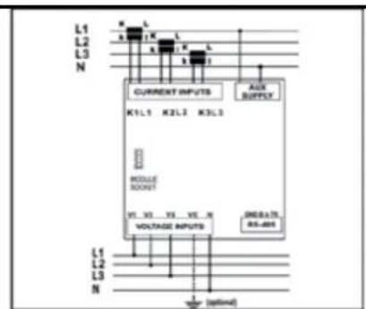 L1 L2 L3 N CURRENT INPUTS AUX SUPPLY K1L1 K2L2 K3L3 RCCD MODULE SOODT VL V1 VS VE N VOLTAGE INPUTS DRGATE RS-405 L1 L2 L3 N (optional)